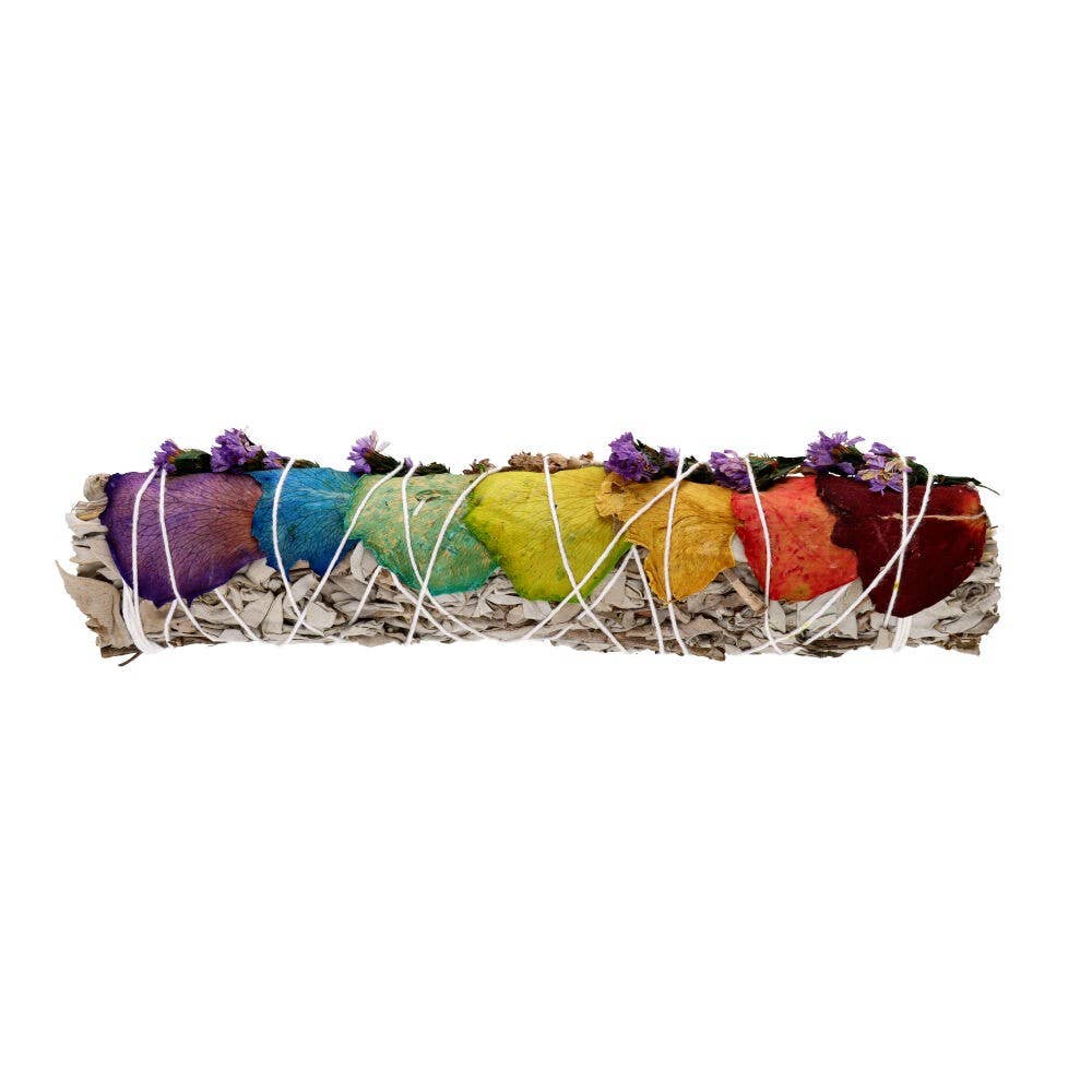 Stor vit salvia med chakrafärgade rosenblad