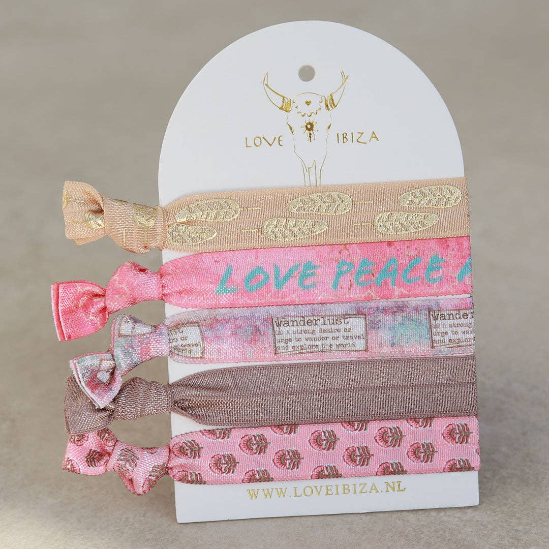 Love,Peace & Happiness-Elastiska hårband 5st