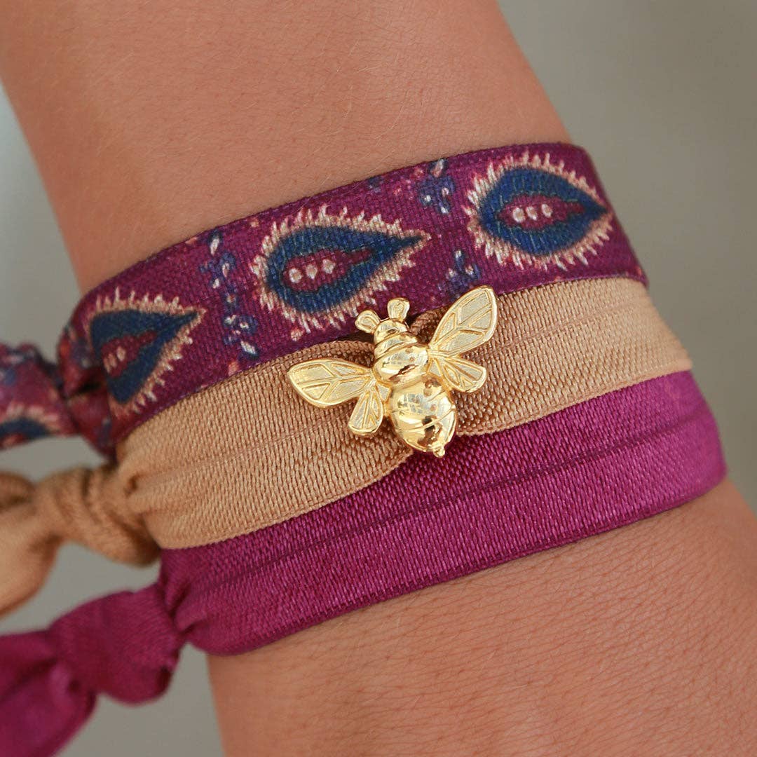 Burgundy bee-Elastiska hårband 3st med smyckedetalj