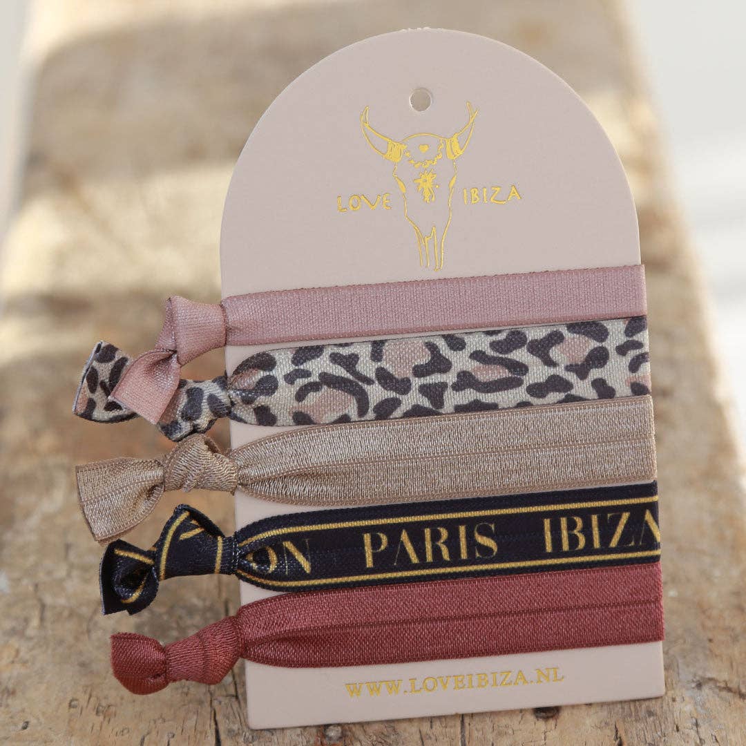 Leopard/Paris/Ibiza/London/New York-Elastiska hårband 5st