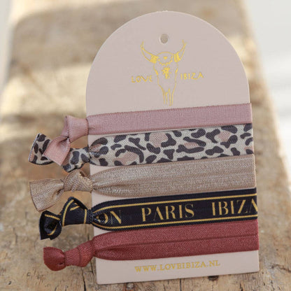Leopard/Paris/Ibiza/London/New York-Elastiska hårband 5st