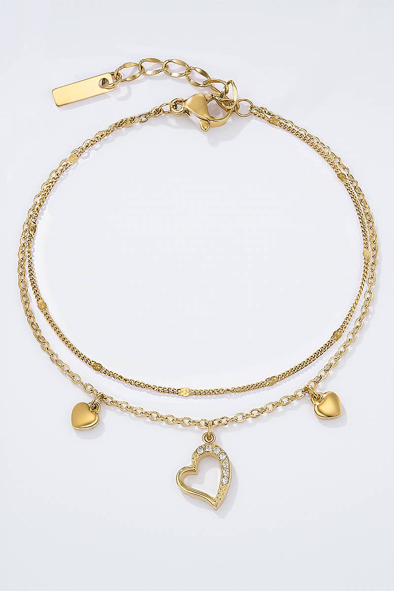 Armband 3 Hjärtan - Rostfritt stål/Guld