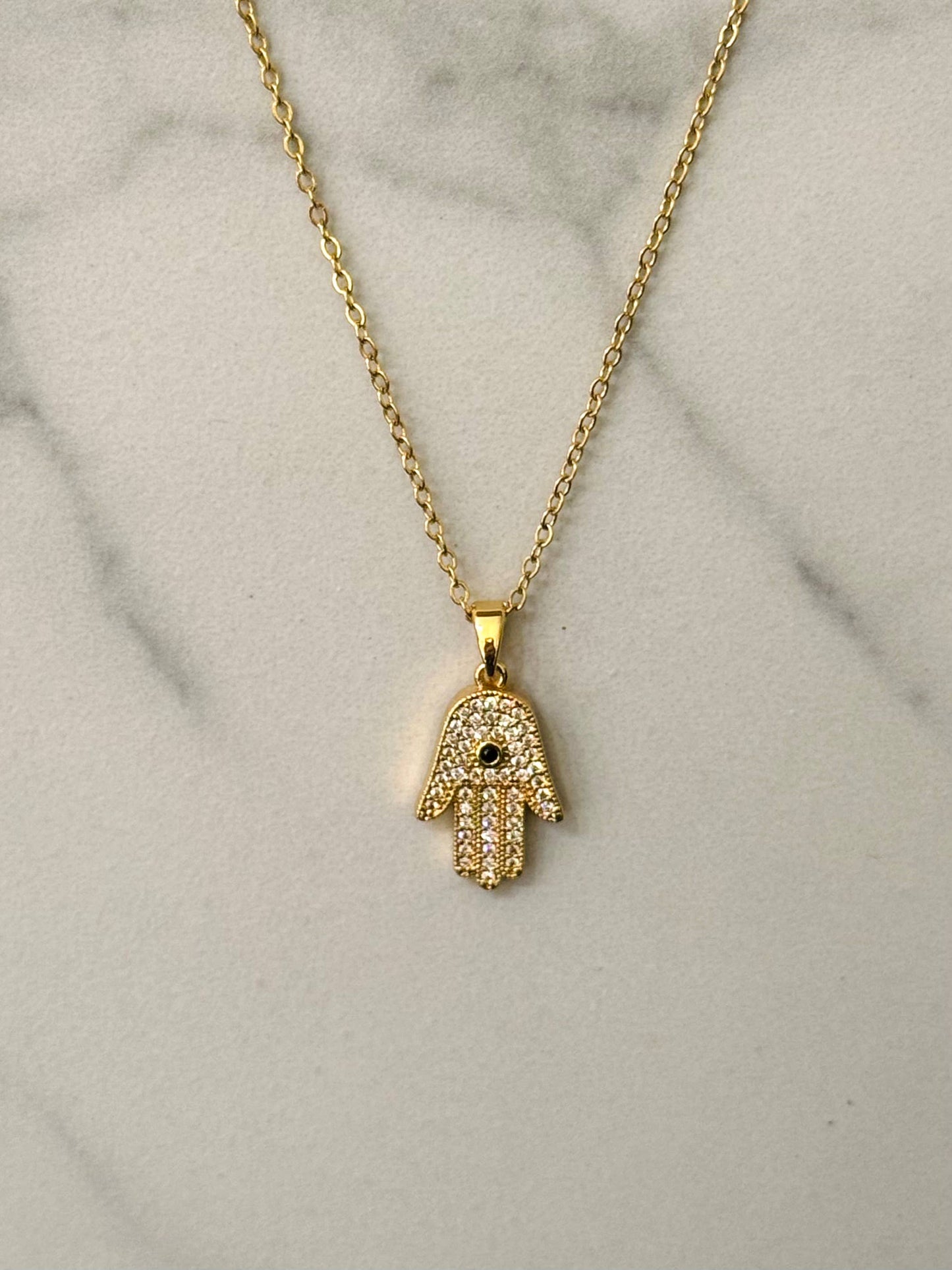 Fatimas hand halsband med vita zirkoner