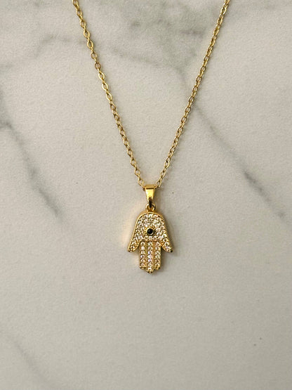 Fatimas hand halsband med vita zirkoner