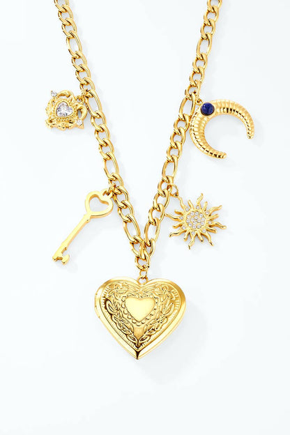 Halsband med charm, öppningsbart hjärta i rostfritt stål
