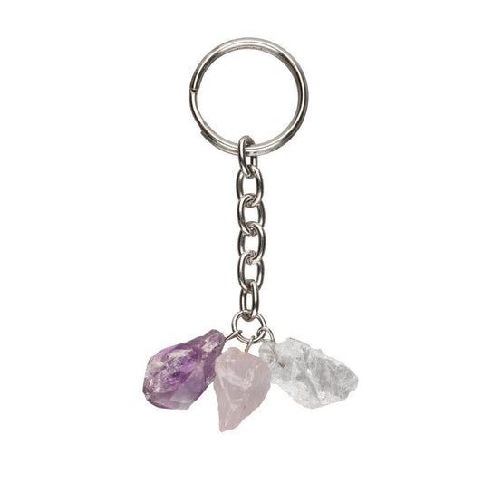 Nyckelring Mix Ametist, Rosenkvarts, Bergskristall