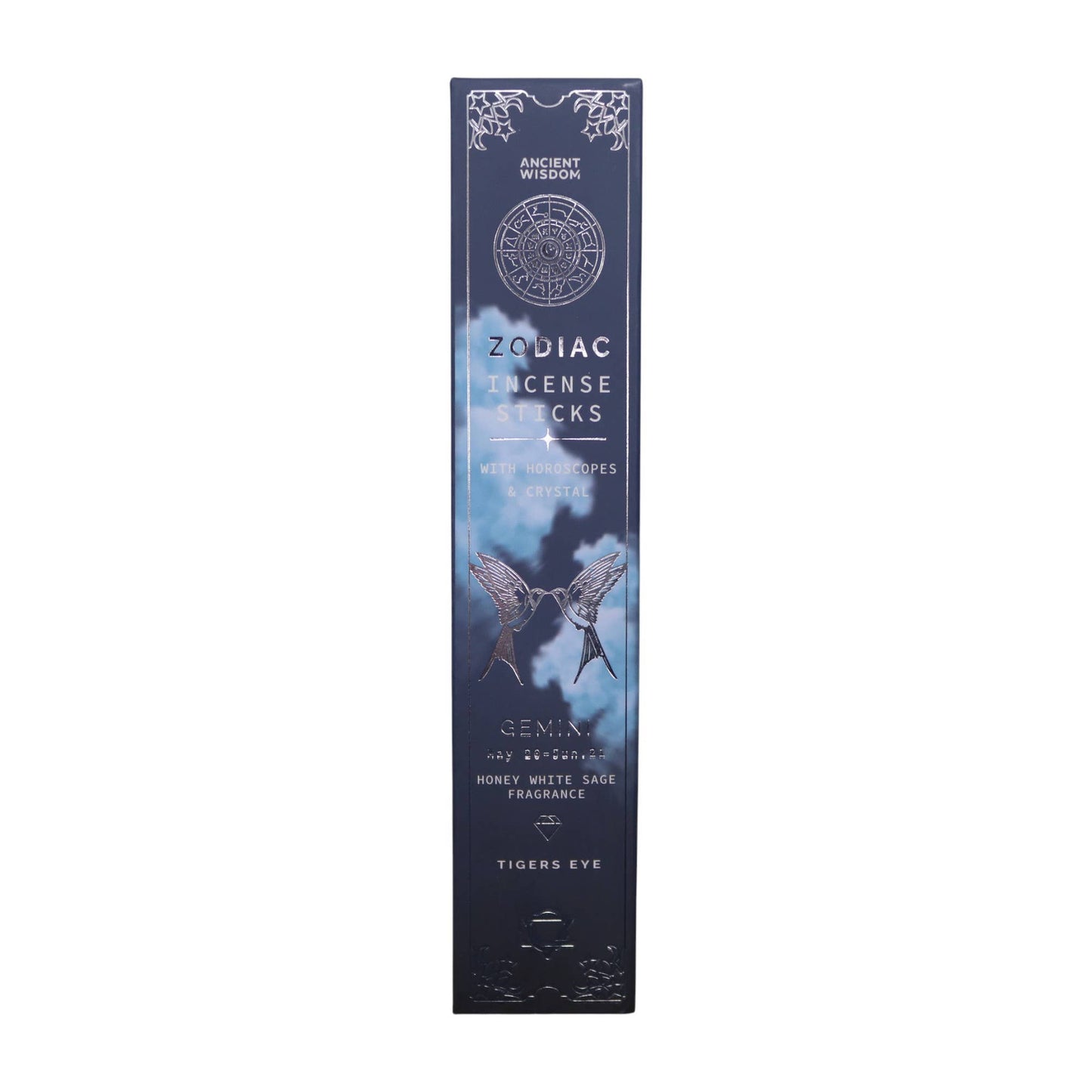 Zodiac Rökelse Med Kristall-Tvillingarna/Tigeröga/Honey White Sage